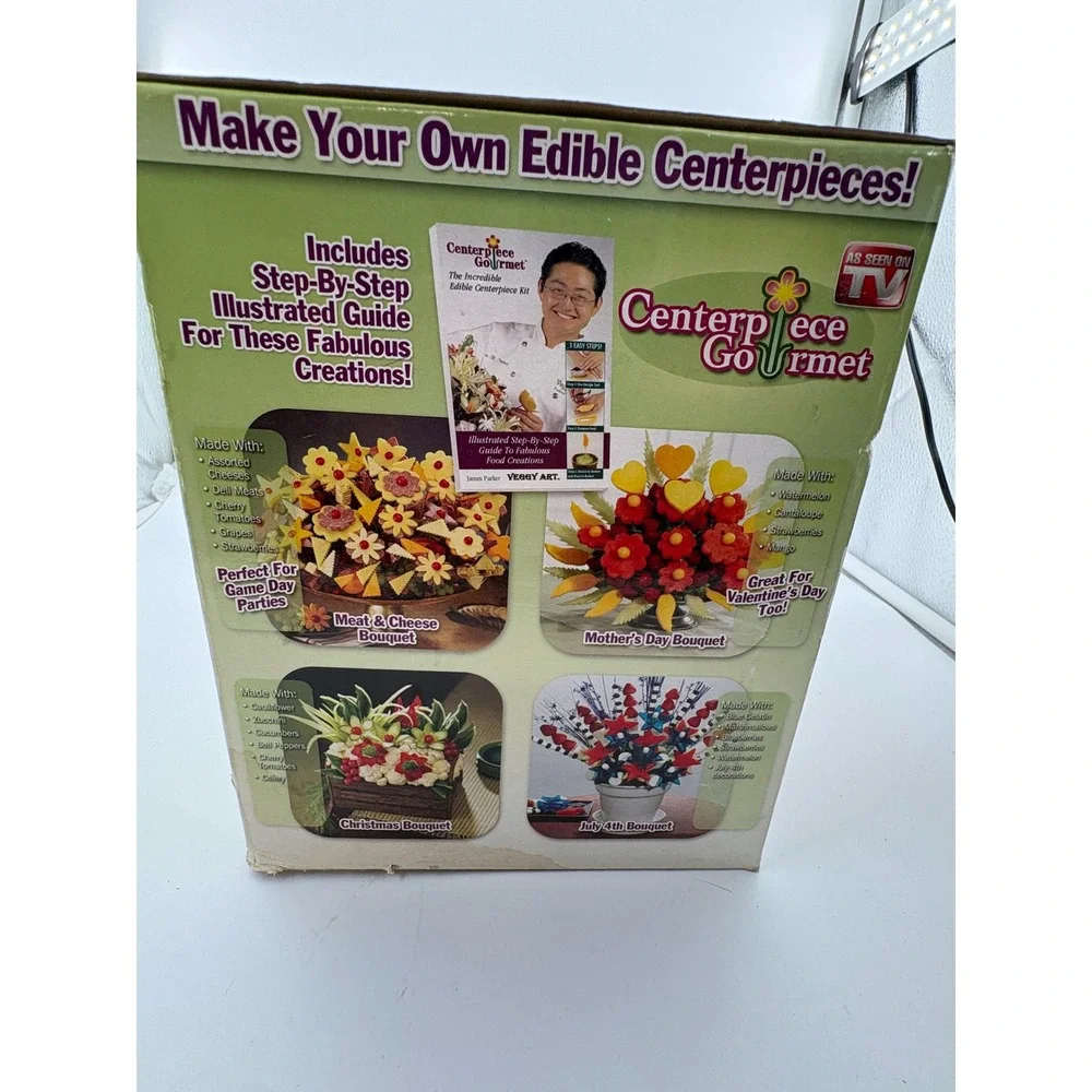 Vintage Centerpiece Gourmet 18pc Edible Arrangement Kit Fruit/Cookie Bouquet NOS